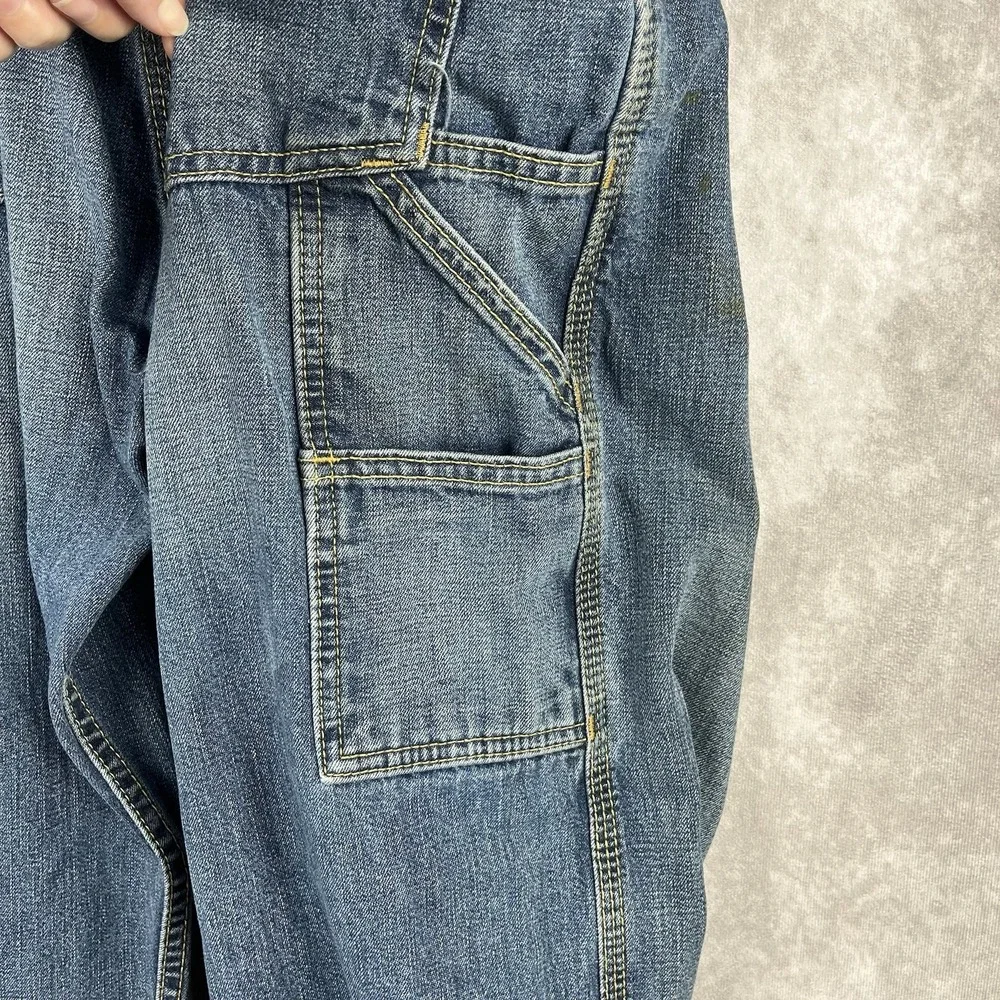 Vtg LEVI'S Carpenter Loose Straight Jeans Mens 38x32 Baggy Work Dark Wash Denim‎